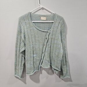 Red Thread Handloomed Knit Cotton Teal Cardigan Sweater, Size Small, Made In USA